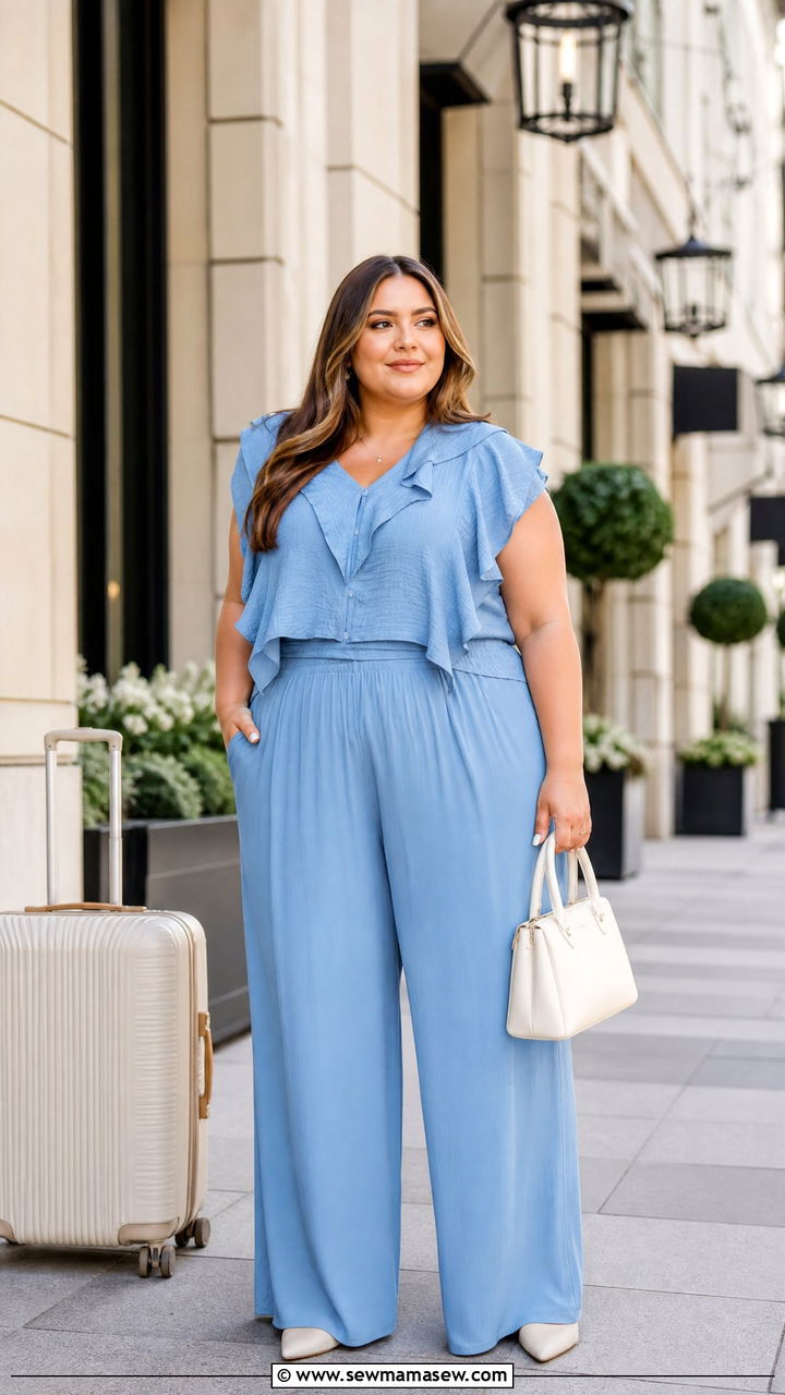 Plus Size Frill Top With Matching Pants - 20 plus size frill top outfit ideas