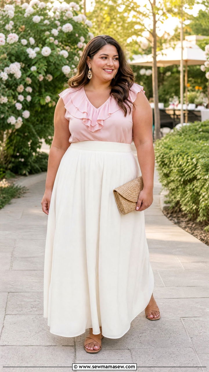 Plus Size Frill Top With Maxi Skirt - 20 plus size frill top outfit ideas