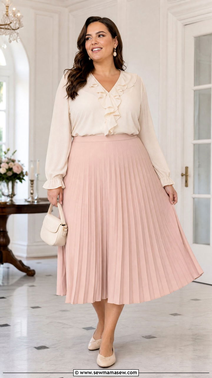 Plus Size Frill Top With Pleated Skirt - 20 plus size frill top outfit ideas