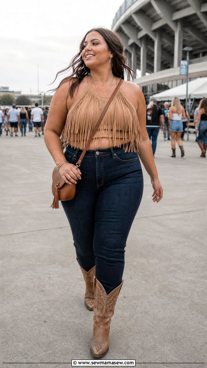 Plus Size Fringe Top Concert Outfit - 20 plus size concert top outfit ideas