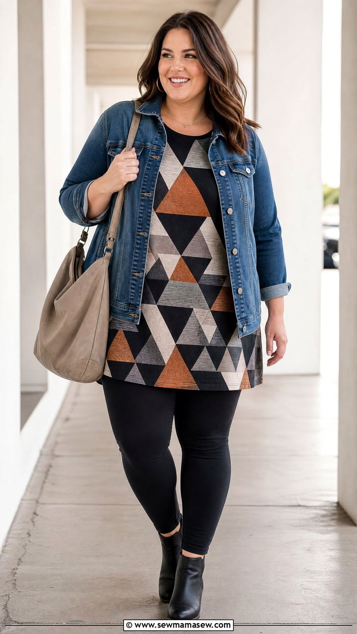 Plus Size Geometric Print Tunic With Leggings - 20 plus size geometric print top outfit ideas