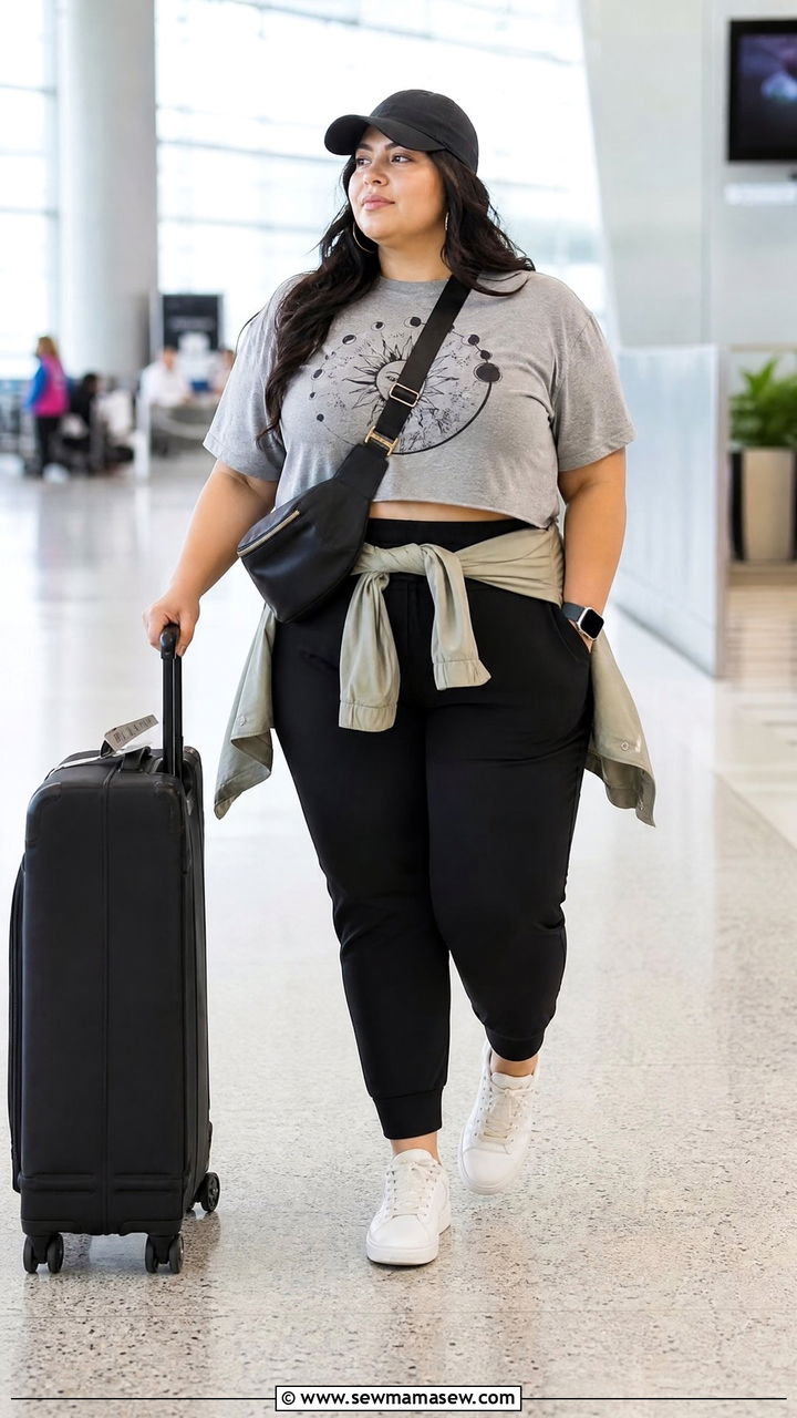 Plus Size Graphic Crop Top With Joggers - 20 plus size graphic crop top outfit ideas