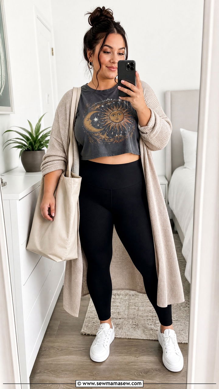 Plus Size Graphic Crop Top With Leggings - 20 plus size graphic crop top outfit ideas