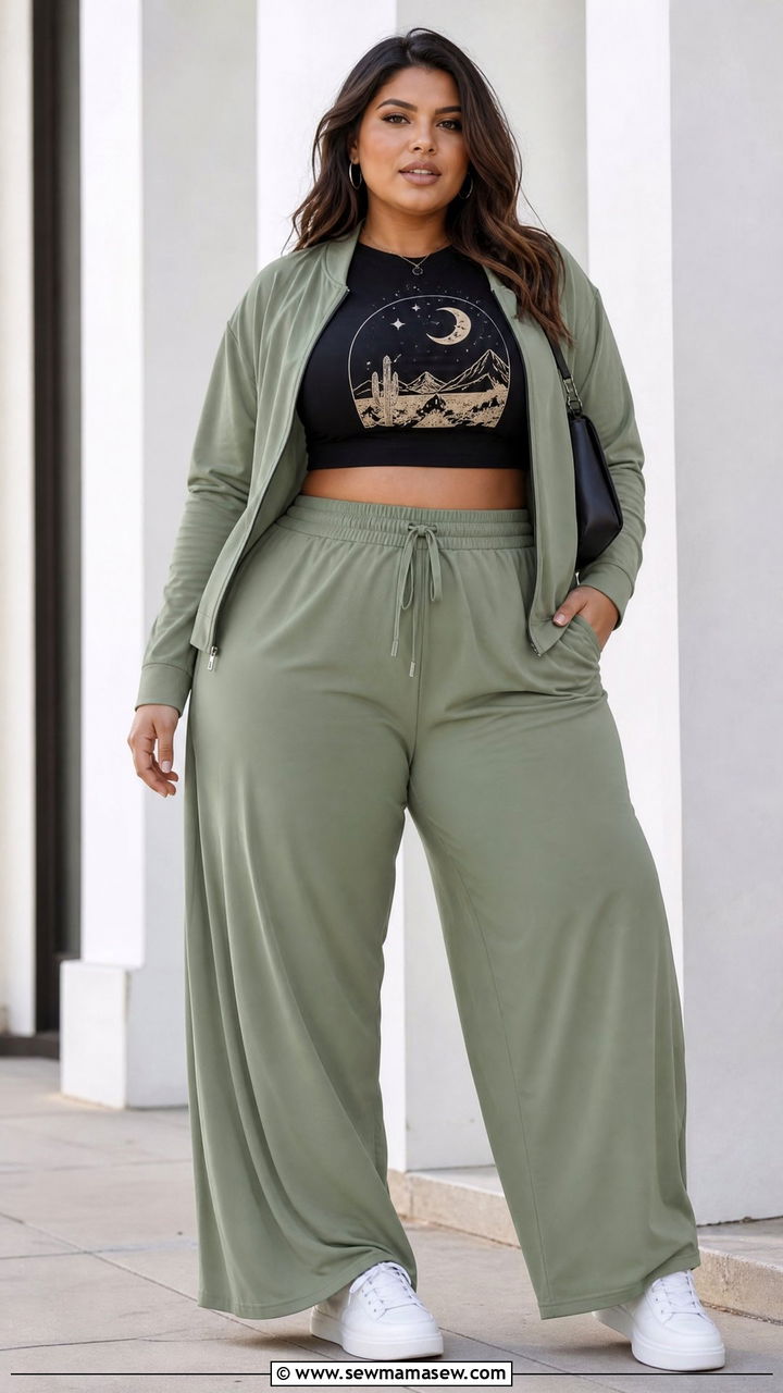 Plus Size Graphic Crop Top With Matching Set - 20 plus size graphic crop top outfit ideas