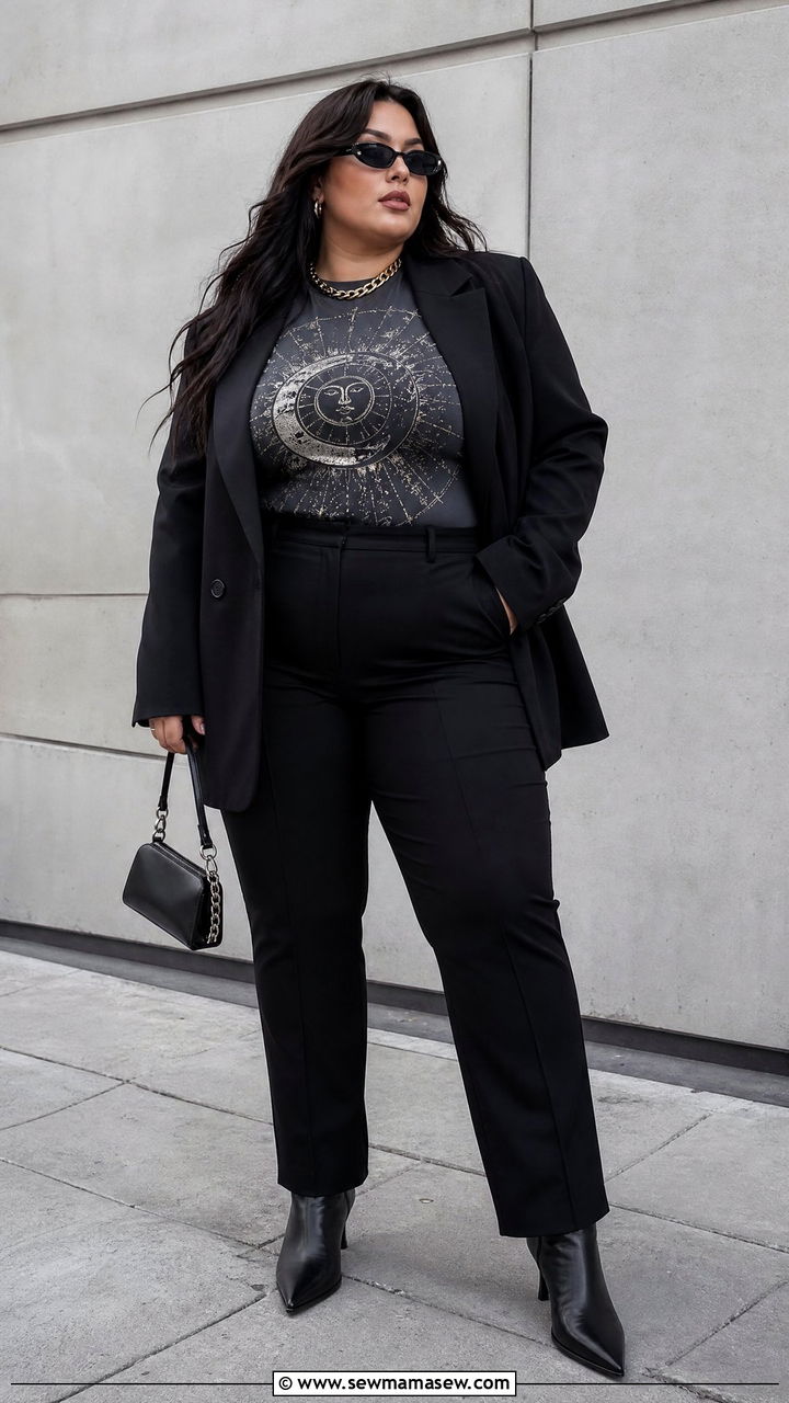 Plus Size Graphic Going Out Top With Blazer Outfit - 20 plus size going out top outfit ideas