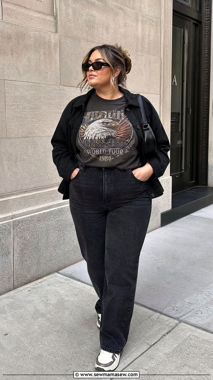 Plus Size Graphic T Shirt With Black Jeans - 20 plus size t shirt outfit ideas