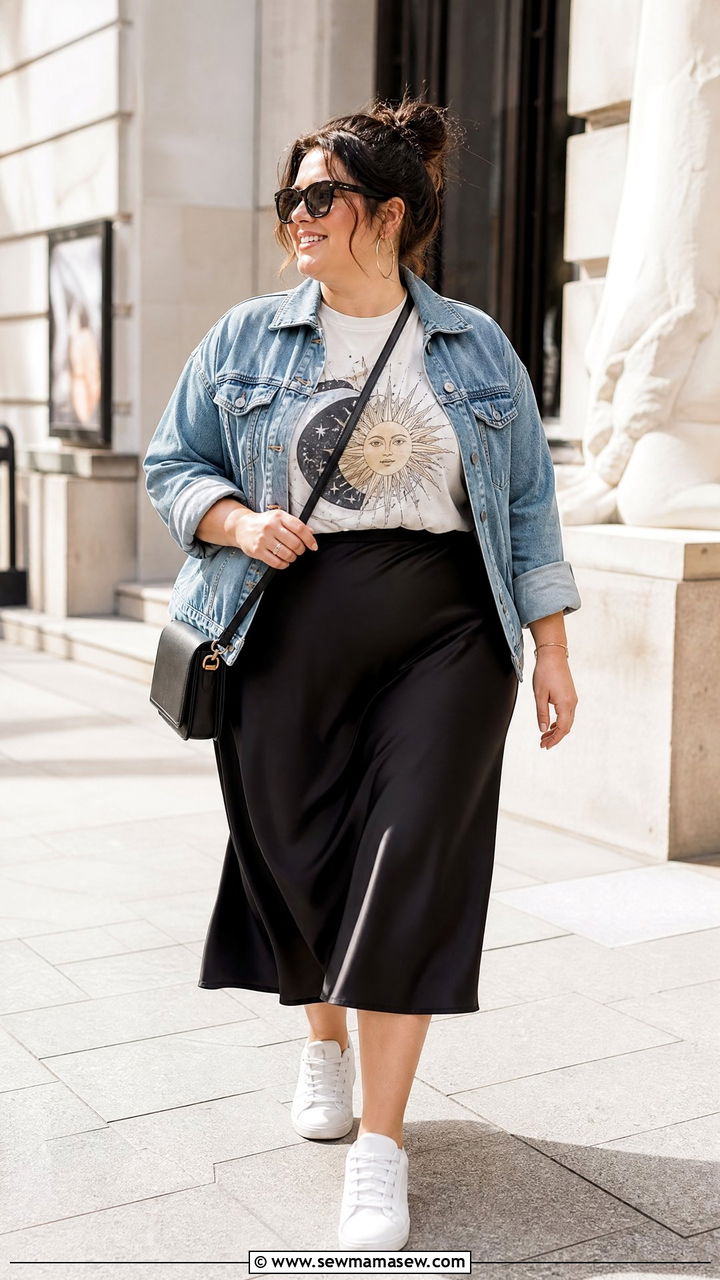 Plus Size Graphic Tee And Midi Skirt Outfit - 20 plus size outfits for women over 30
