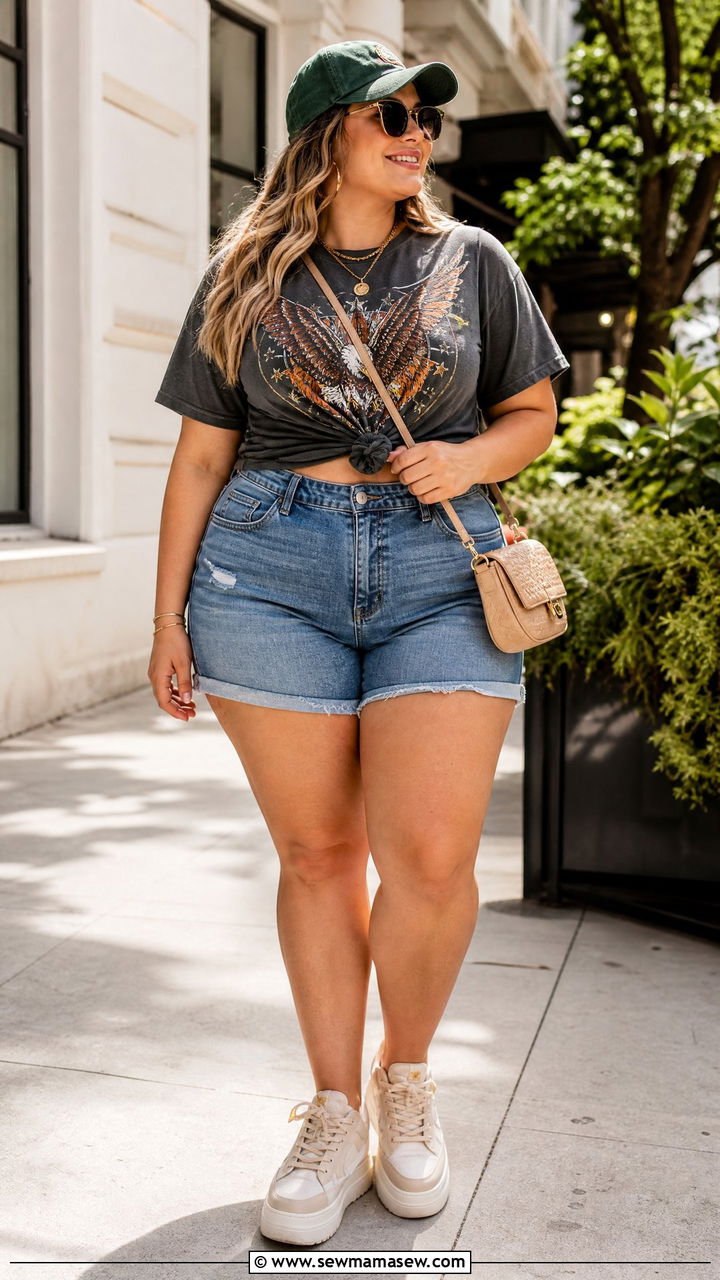 Plus Size Graphic Tee And Shorts Outfit - 20 plus size summer outfit ideas with shorts