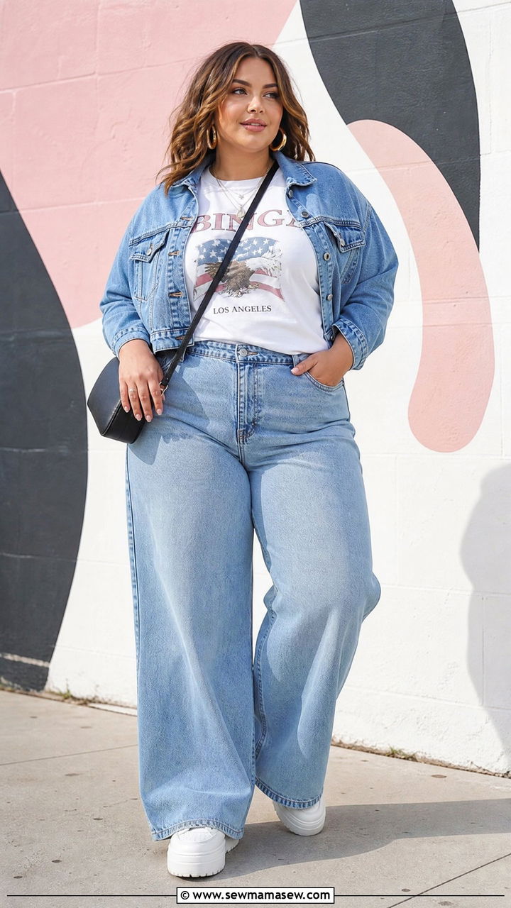 Plus Size Graphic Tee And Wide Leg Jeans Outfit - 20 plus size spring fashion outfit ideas