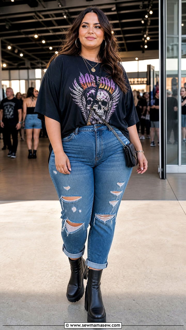 Plus Size Graphic Tee Concert Outfit - 20 plus size concert top outfit ideas