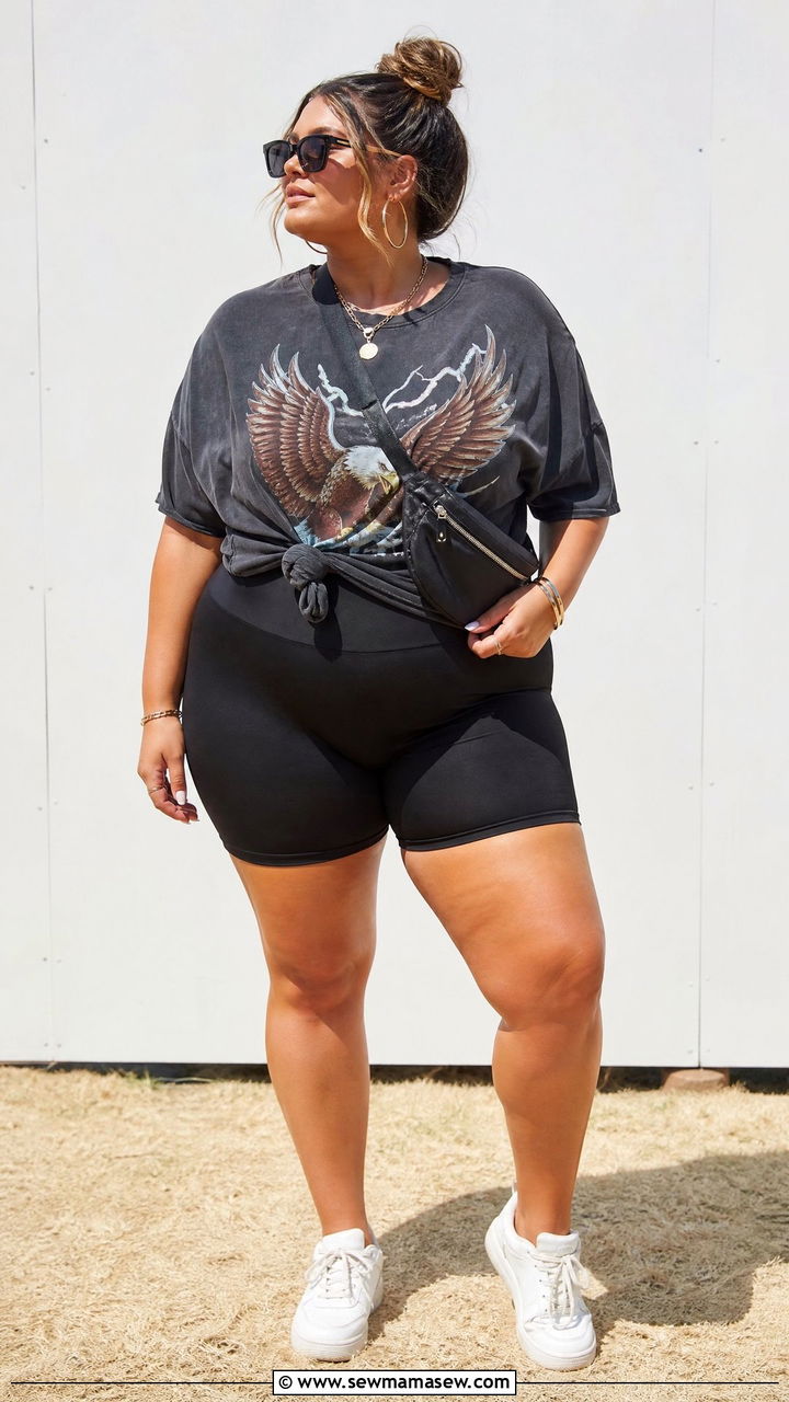 Plus Size Graphic Tee Festival Top Outfit - 20 plus size festival top outfit ideas