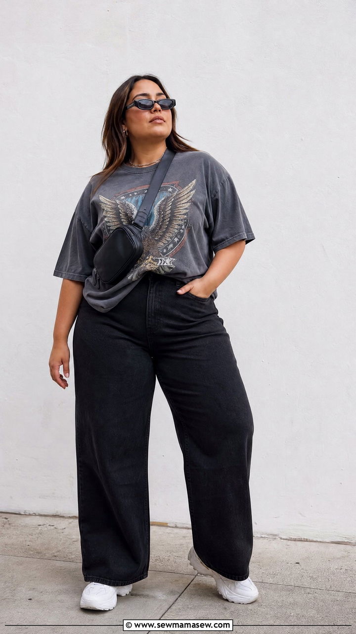 Plus Size Graphic Tee Outfit - 20 plus size casual top outfit ideas