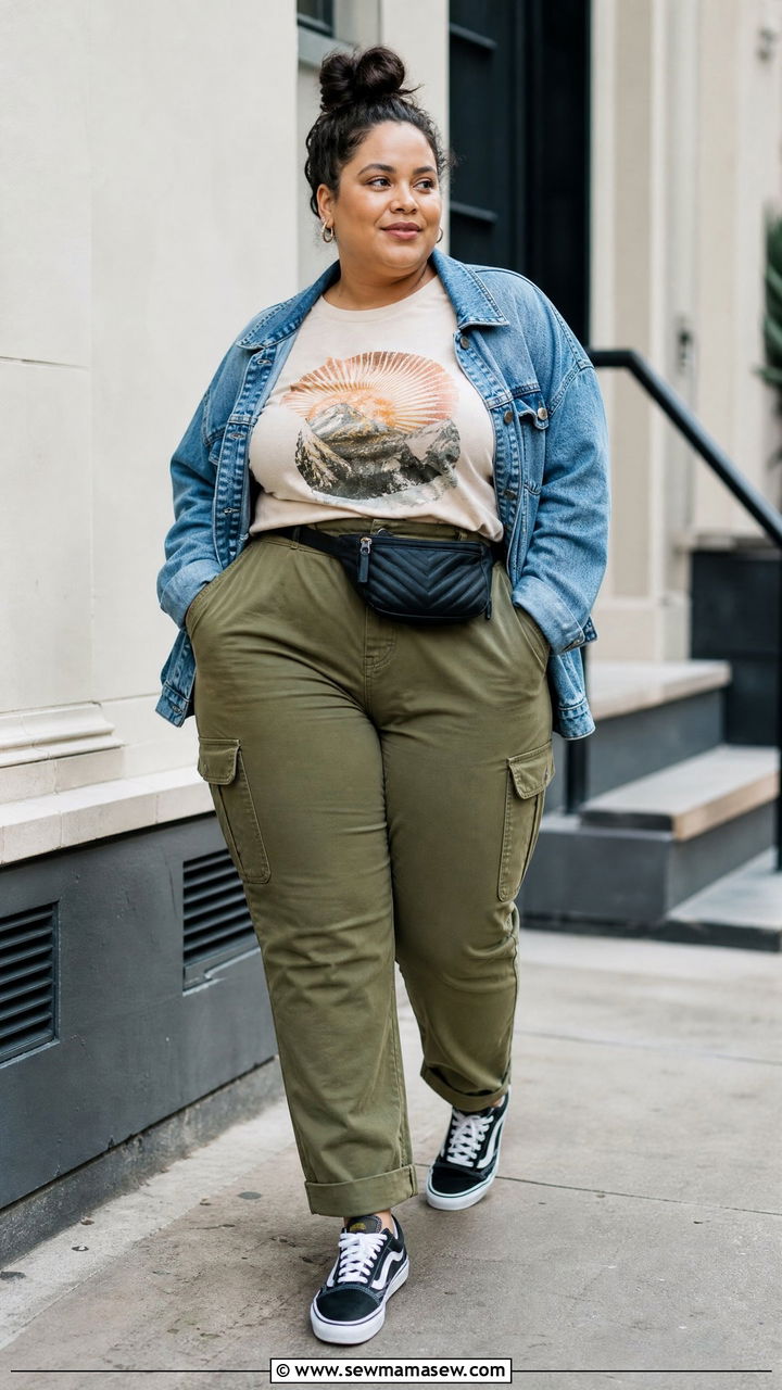 Plus Size Graphic Tee With Cargo Pants - 20 plus size off duty top outfit ideas