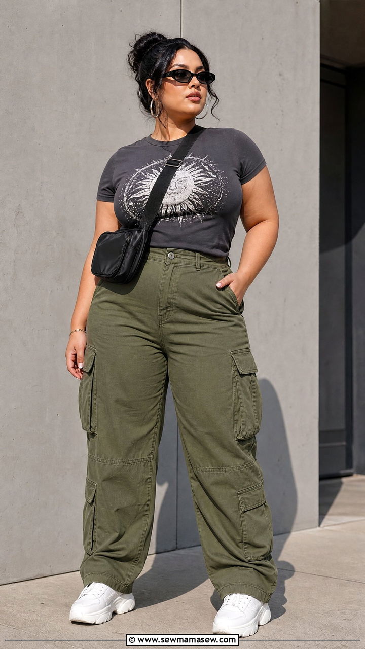 Plus Size Graphic Tee With Cargo Pants - 20 plus size graphic tee outfit ideas