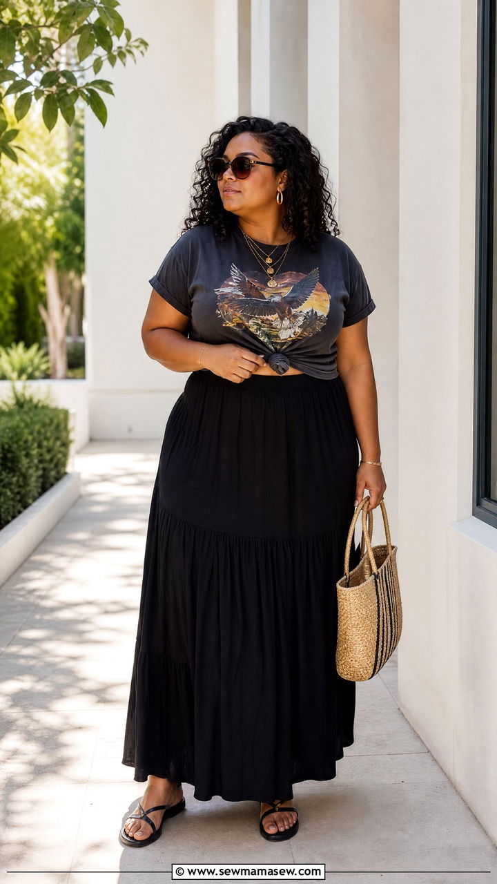 Plus Size Graphic Tee With Maxi Skirt - 20 plus size graphic tee outfit ideas