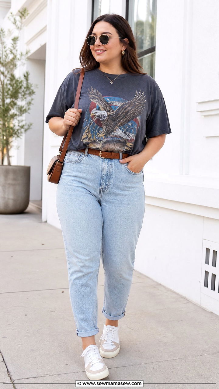 Plus Size Graphic Tee With Mom Jeans - 20 plus size graphic tee outfit ideas