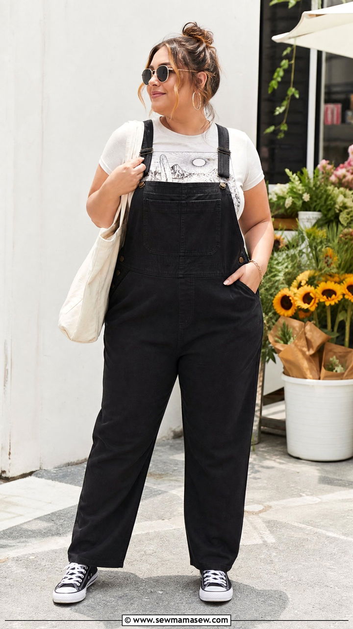 Plus Size Graphic Tee With Overalls - 20 plus size graphic tee outfit ideas