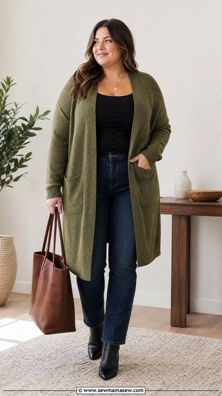 Plus Size Green Cardigan Outfit - 20 plus size green outfit ideas
