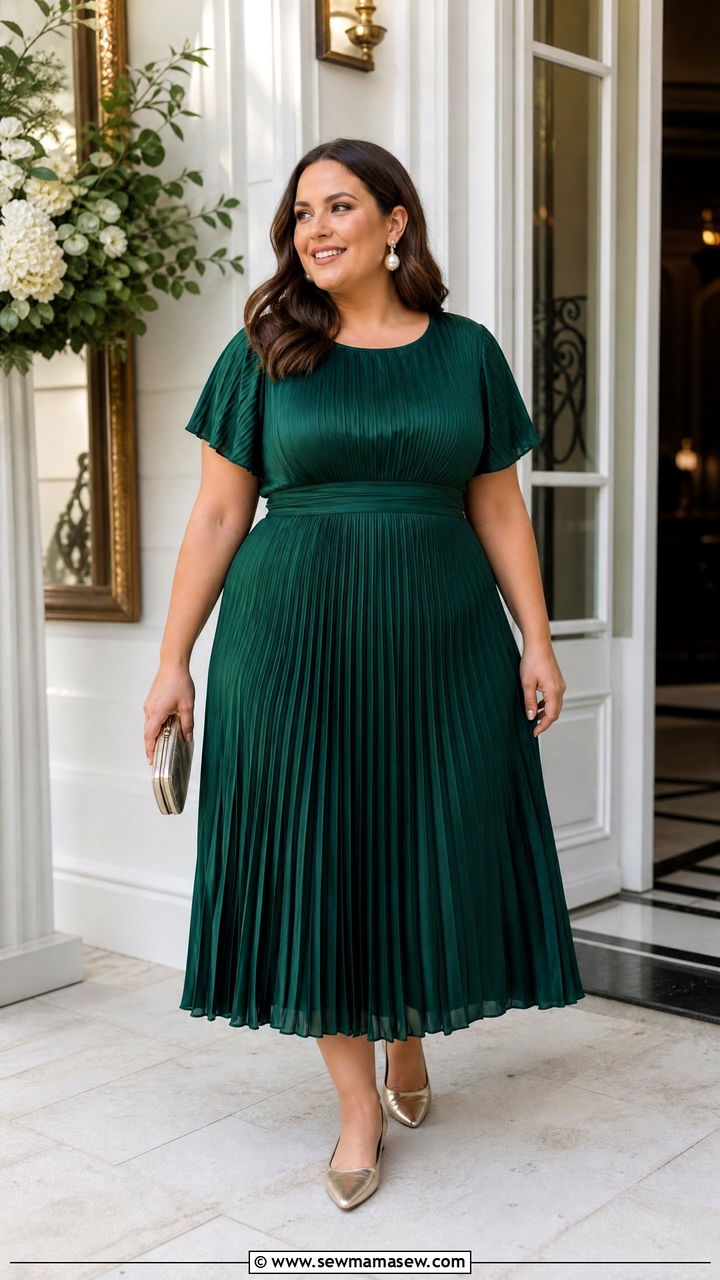 Plus Size Green Pleated Dress Outfit - 20 plus size green outfit ideas
