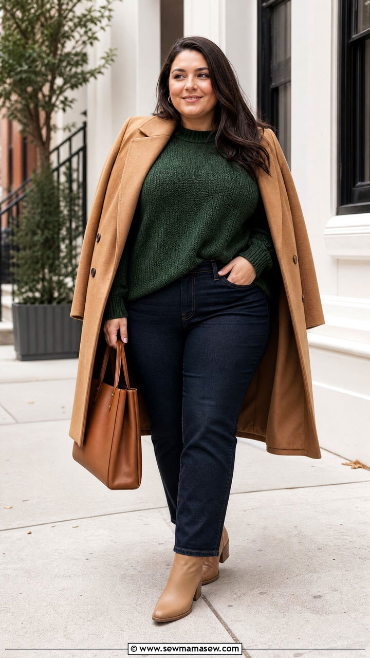 Plus Size Green Sweater And Jeans Outfit - 20 plus size green outfit ideas