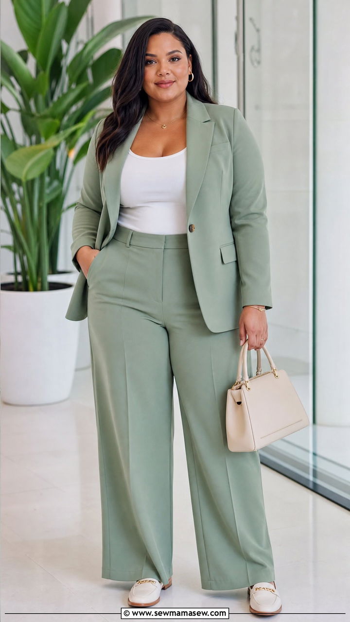 Plus Size Green Trouser Suit Outfit - 20 plus size green outfit ideas