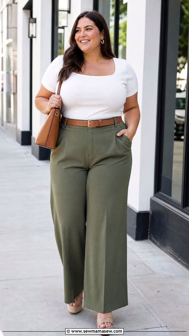 Plus Size Green Wide Leg Pants Outfit - 20 plus size green outfit ideas