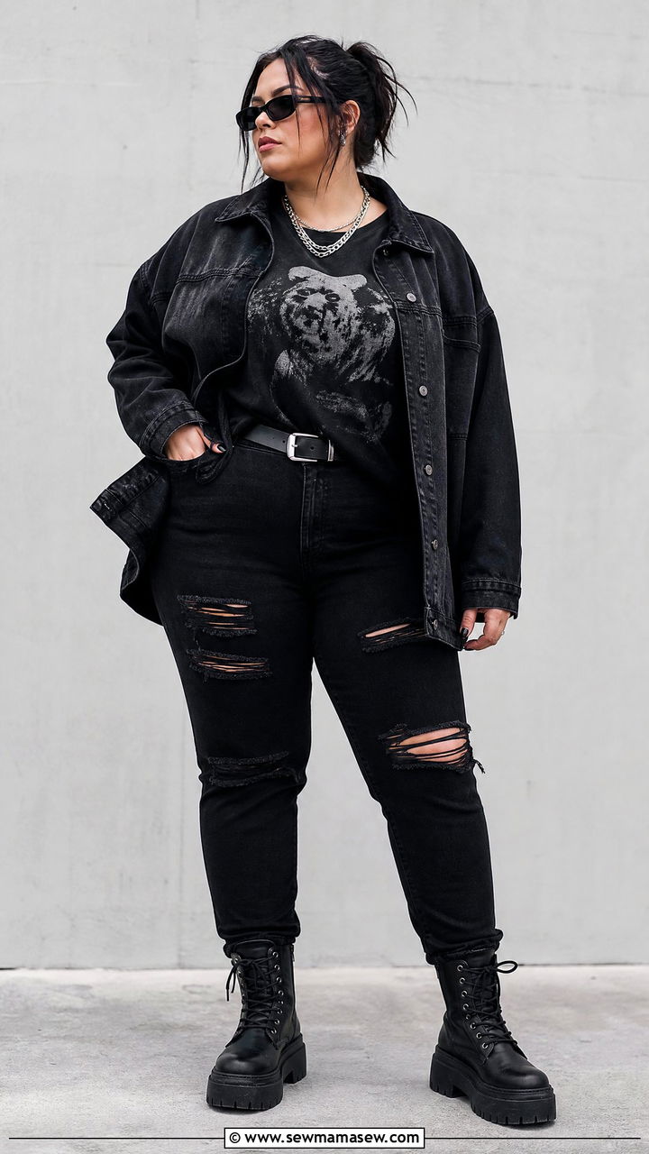 Plus Size Grunge All Black Jeans Outfit - 20 plus size grunge outfit ideas