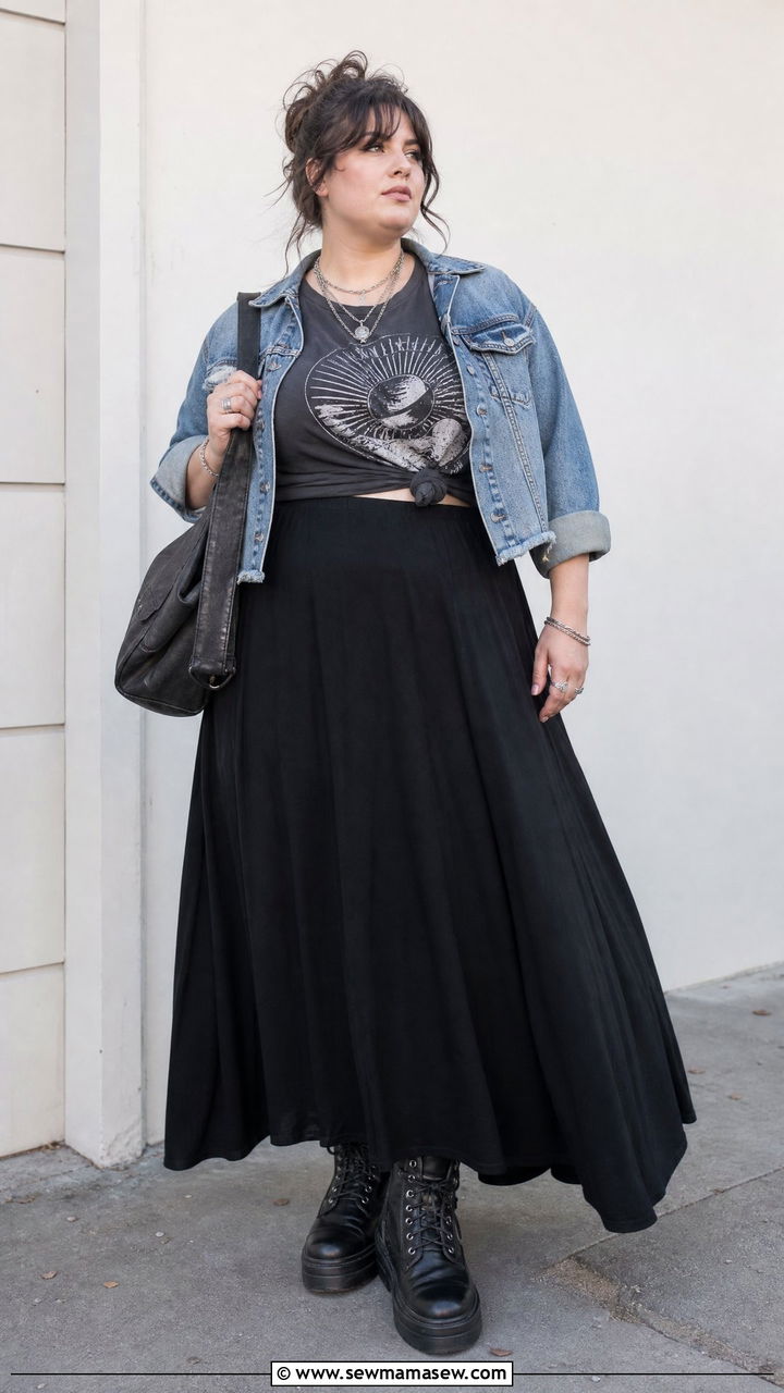Plus Size Grunge Graphic Tee And Maxi Skirt Outfit - 20 plus size grunge outfit ideas