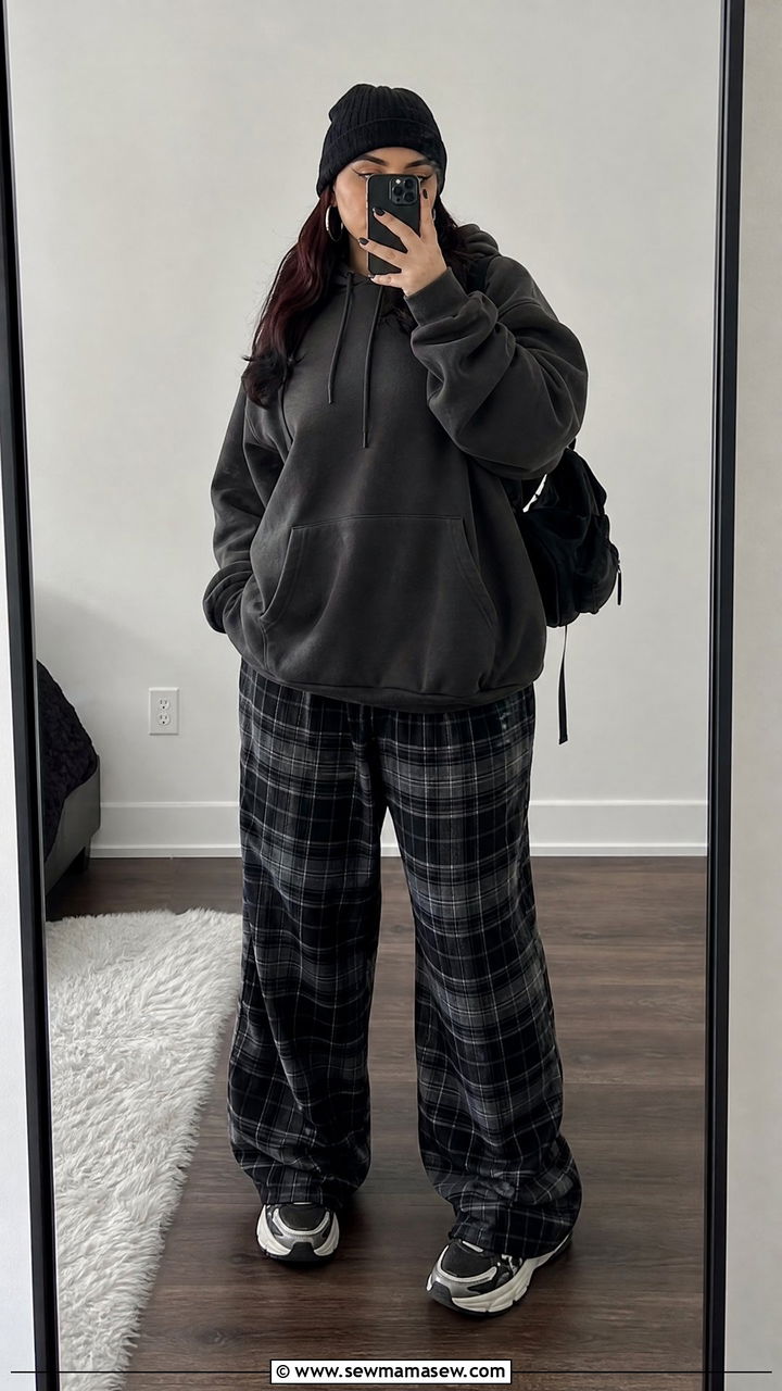 Plus Size Grunge Hoodie And Plaid Pants Outfit - 20 plus size grunge outfit ideas