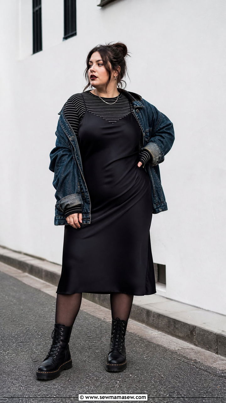 Plus Size Grunge Slip Dress And Combat Boots Outfit - 20 plus size grunge outfit ideas