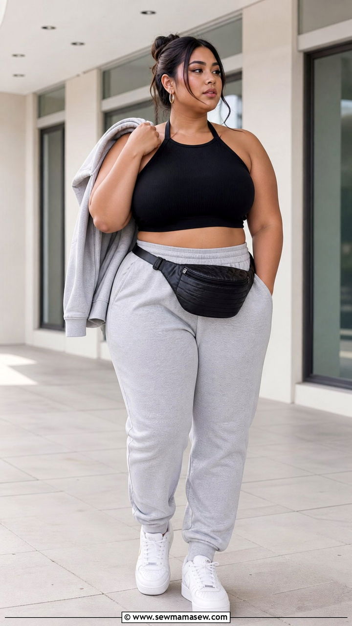 Plus Size Halter Crop Top With Joggers - 20 plus size halter crop top outfit ideas