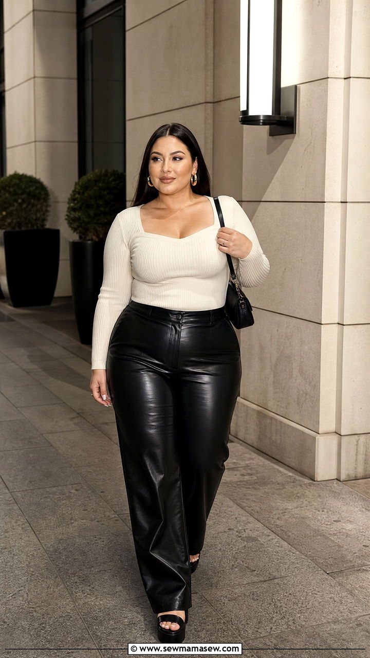 Plus Size Halter Crop Top With Leather Pants - 20 plus size halter crop top outfit ideas