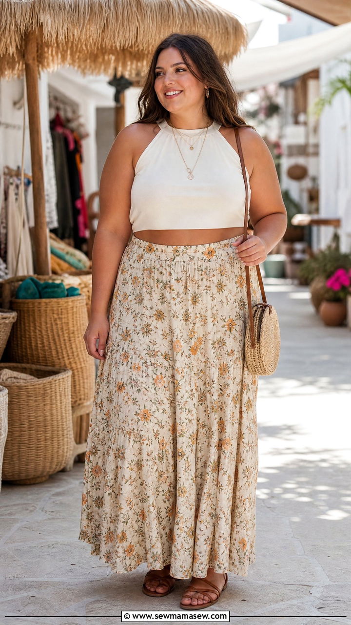 Plus Size Halter Crop Top With Maxi Skirt - 20 plus size halter crop top outfit ideas