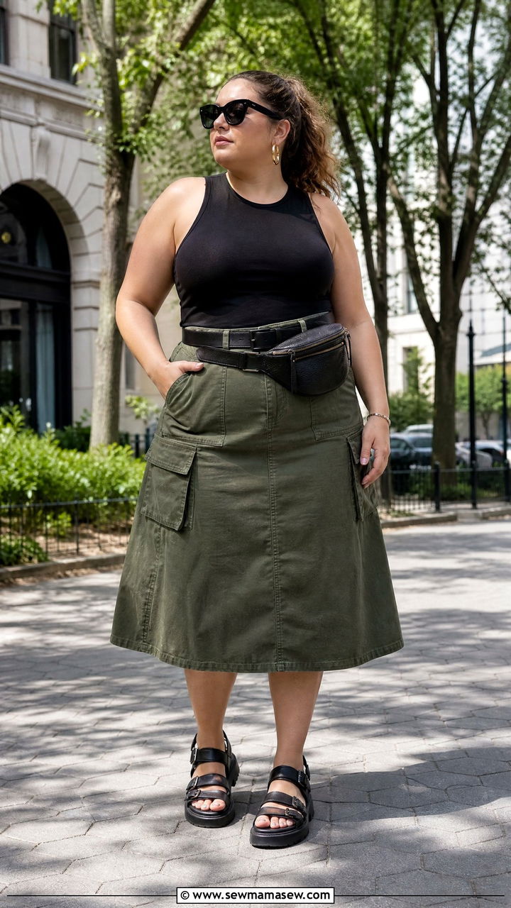 Plus Size Halter Crop Top With Utility Skirt - 20 plus size halter crop top outfit ideas