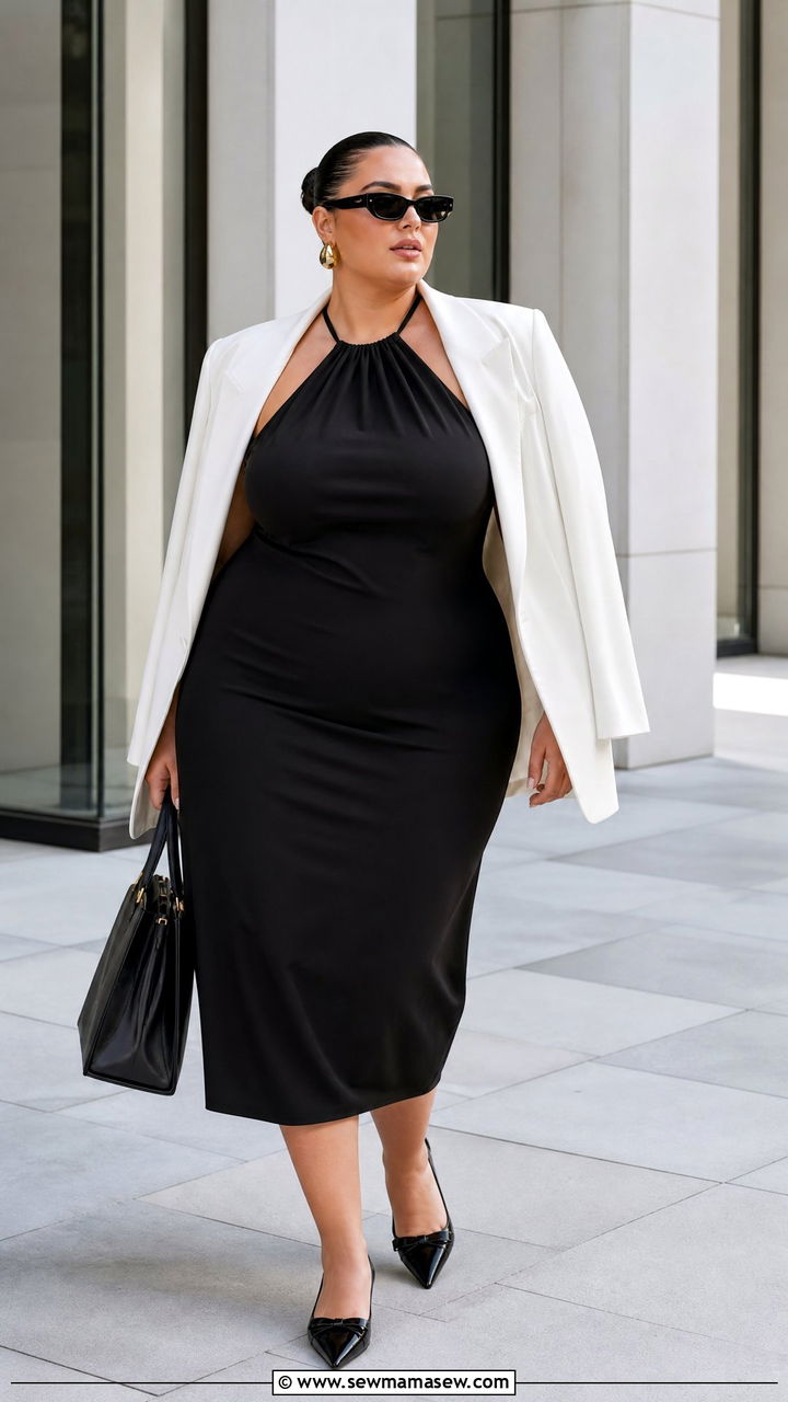 Plus Size Halter Dress With Blazer Outfit - 20 plus size halter dress outfit ideas