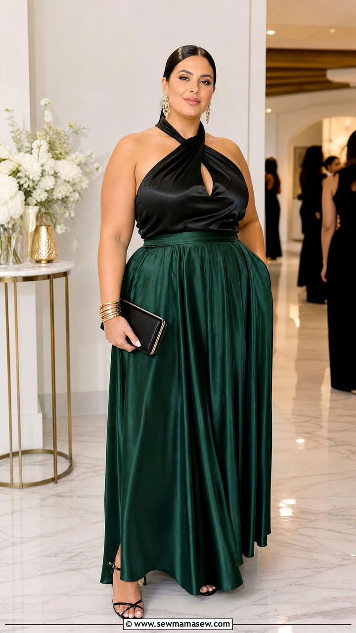 Plus Size Halter Party Top With A Maxi Skirt - 20 plus size party top outfit ideas