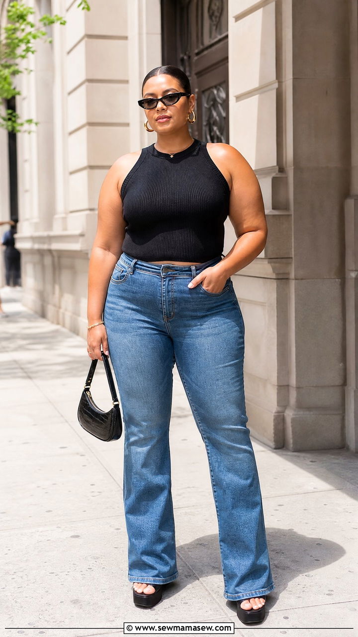 Plus Size Halter Top And Flared Jeans Outfit - 20 plus size y2k top outfit ideas