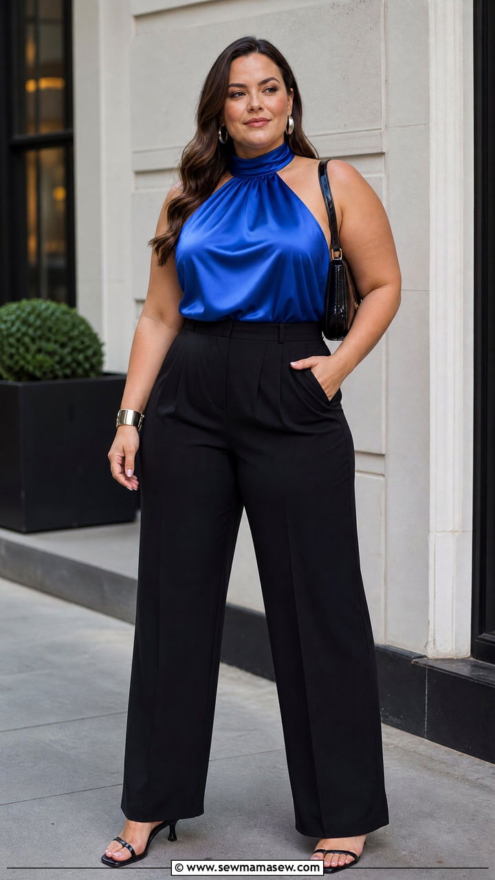 Plus Size Halter Top With Black Trousers - 20 plus size halter neckline top outfit ideas