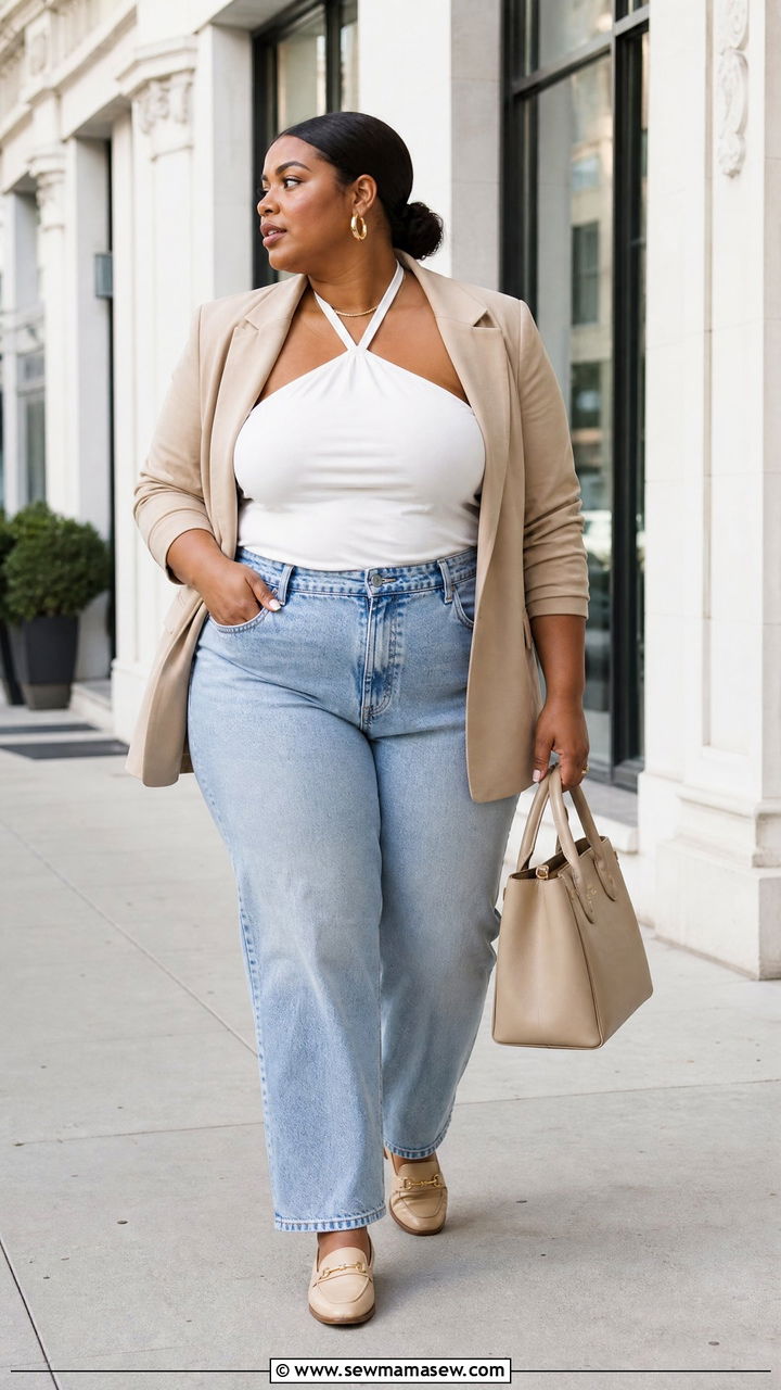 Plus Size Halter Top With Blazer And Jeans - 20 plus size halter top outfit ideas