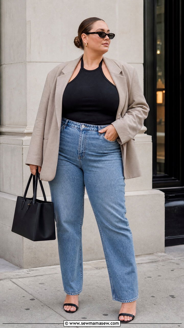 Plus Size Halter Top With Blazer And Jeans - 20 plus size halter neck top outfit ideas