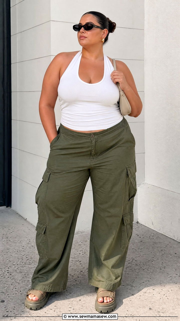 Plus Size Halter Top With Cargo Pants - 20 plus size halter top outfit ideas