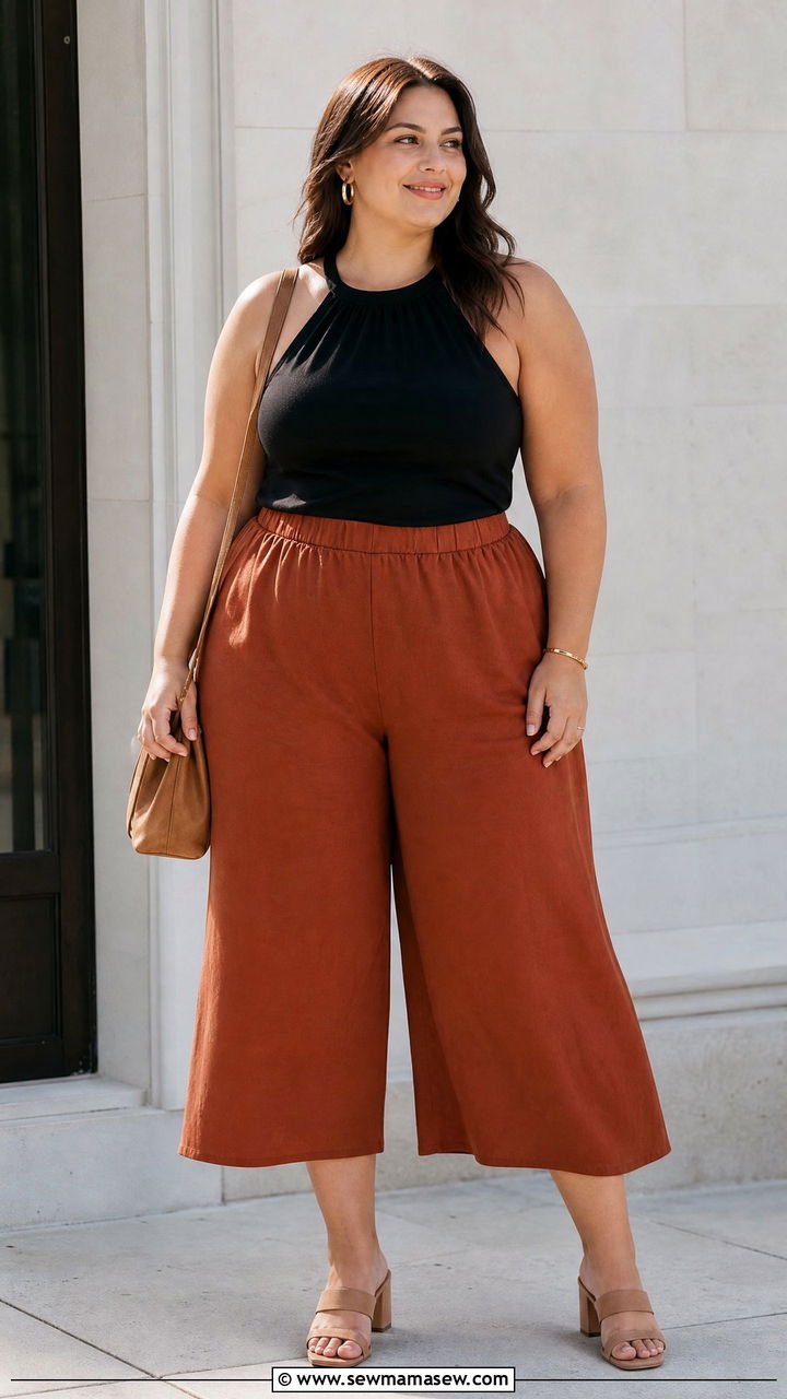 Plus Size Halter Top With Flowy Culottes - 20 plus size halter neck top outfit ideas