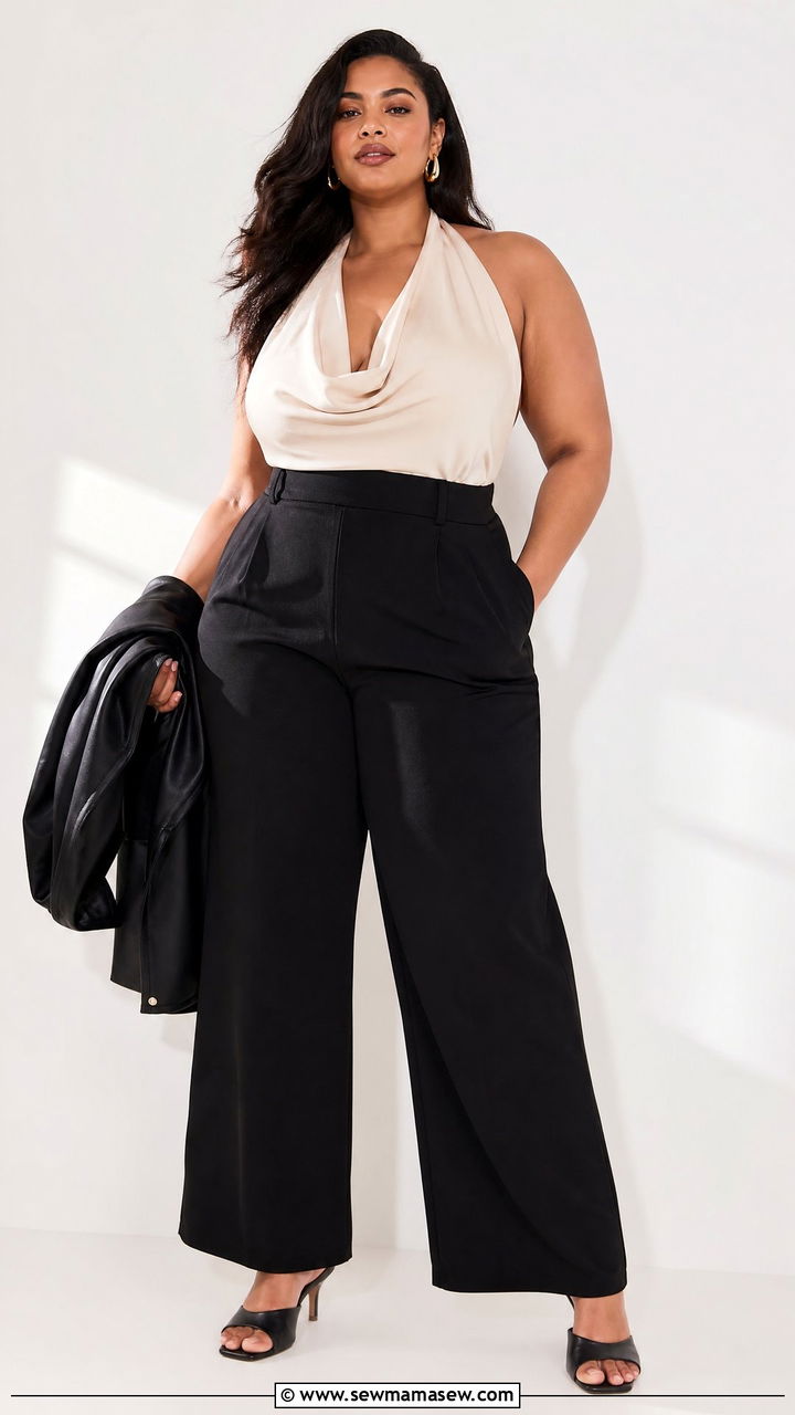 Plus Size Halter Top With High Waist Pants - 20 plus size date night top outfit ideas