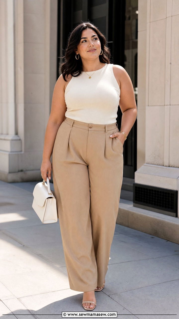 Plus Size Halter Top With High Waist Trousers - 20 plus size halter top outfit ideas for summer