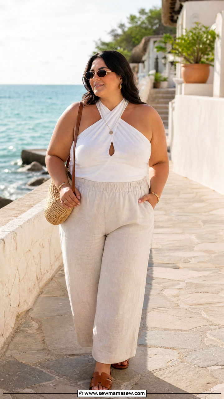 Plus Size Halter Top With Linen Pants - 20 plus size halter neckline top outfit ideas