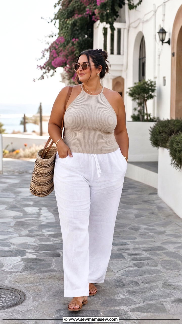 Plus Size Halter Top With Linen Pants - 20 plus size halter neck top outfit ideas