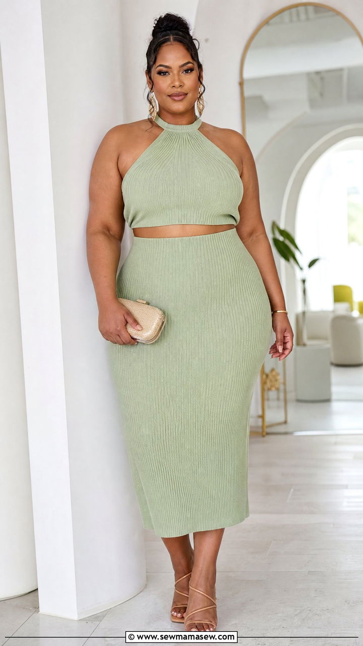 Plus Size Halter Top With Matching Skirt Set - 20 plus size halter neckline top outfit ideas