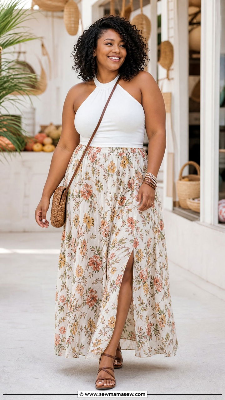 Plus Size Halter Top With Maxi Skirt - 20 plus size halter top outfit ideas