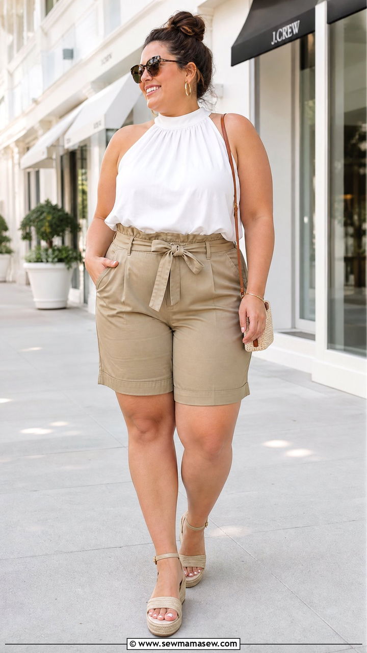 Plus Size Halter Top With Paper Bag Shorts - 20 plus size halter neck top outfit ideas