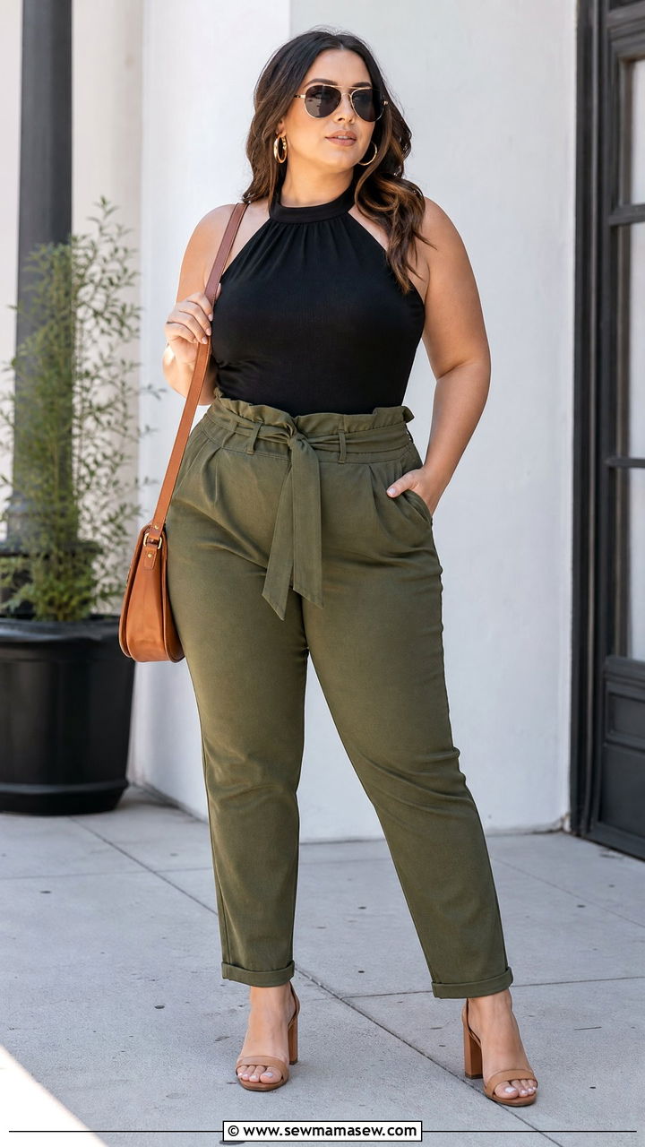 Plus Size Halter Top With Paperbag Pants - 20 plus size halter top outfit ideas